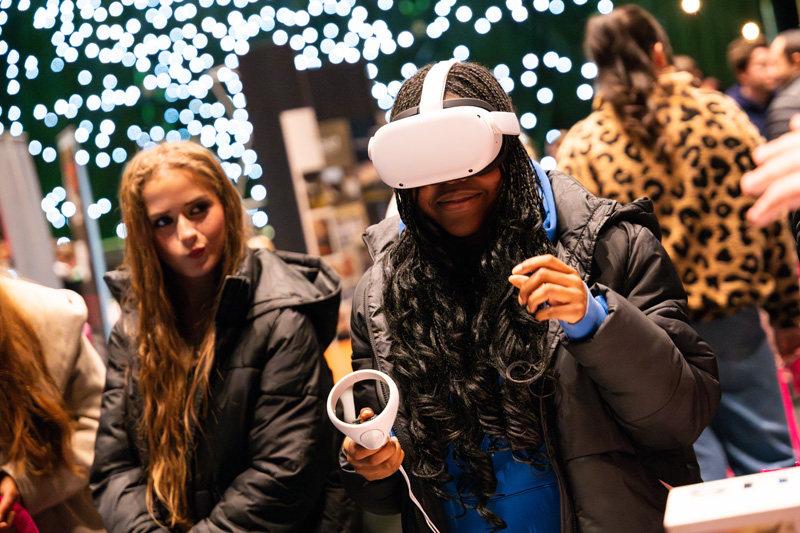 Student wearing VR headset